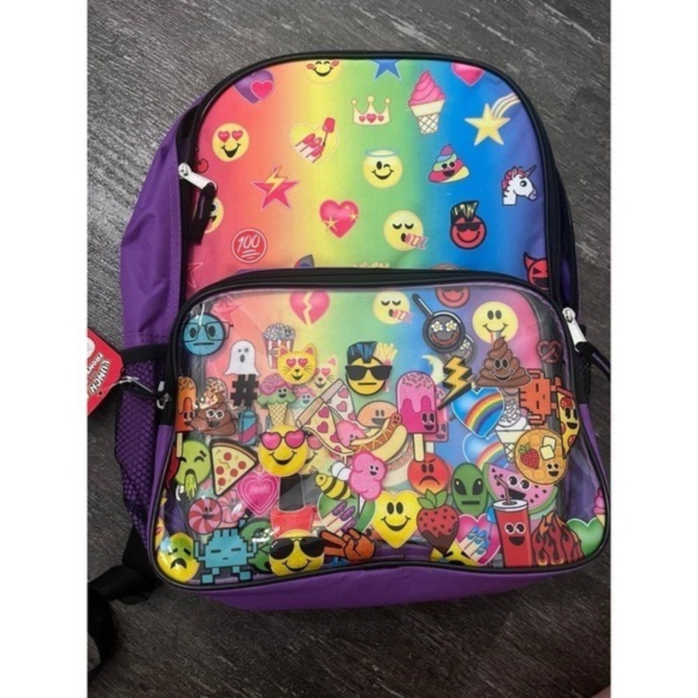 Emoji Backpack Kids Unisex One Size Purple Rainbow Floating Charms School Bag